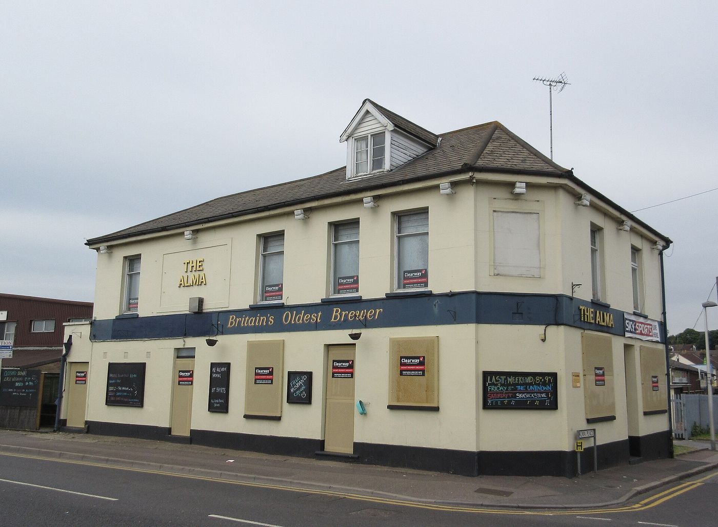 A boarded-up pub in the north of England.