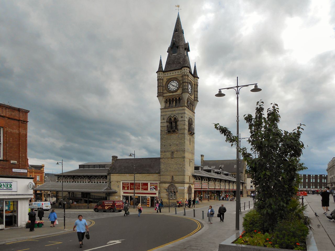 Darlington market hall and clock tower in County Durham.