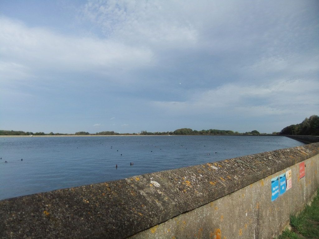 Exposed banks at a reservoir in England during low water.