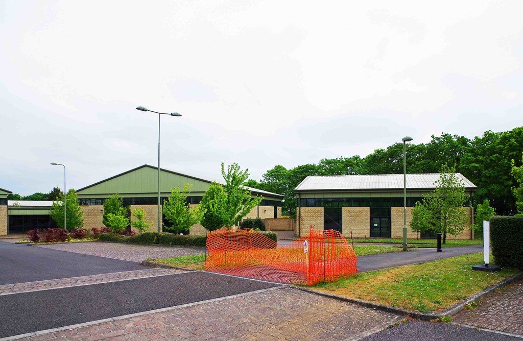 Empty units on an out-of-town retail park in England.