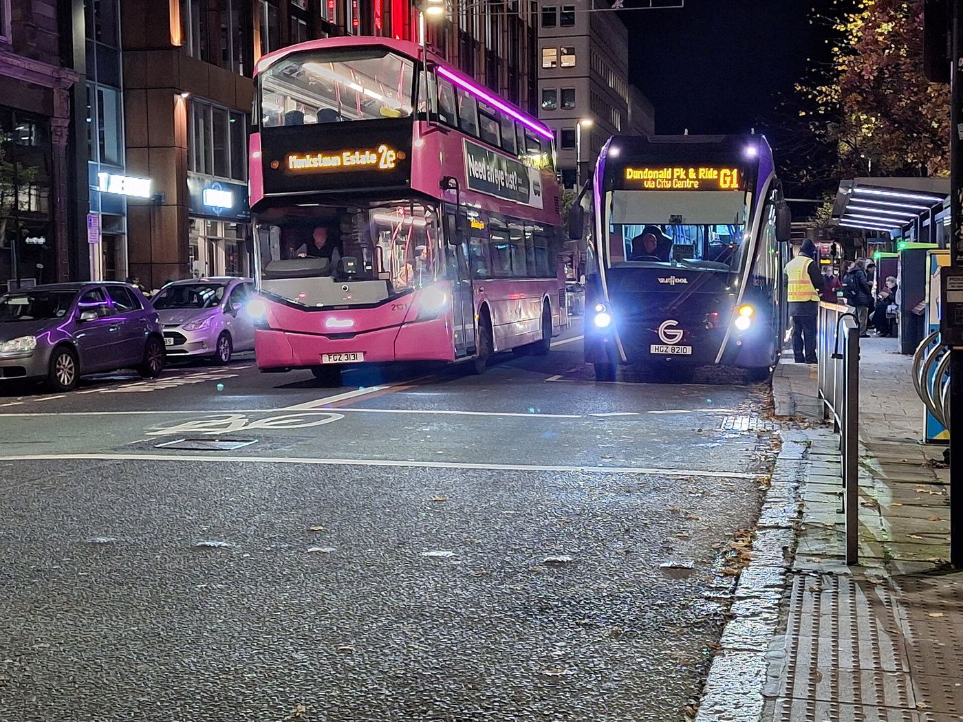 A Glider rapid-transit vehicle in Belfast city centre. The east-west route carries 36,000 passengers a day.