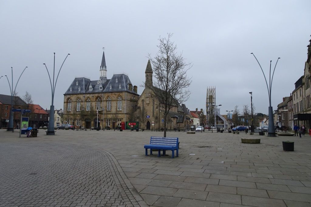 Bishop Auckland market place and town hall, where the hoardings came down on Saturday.