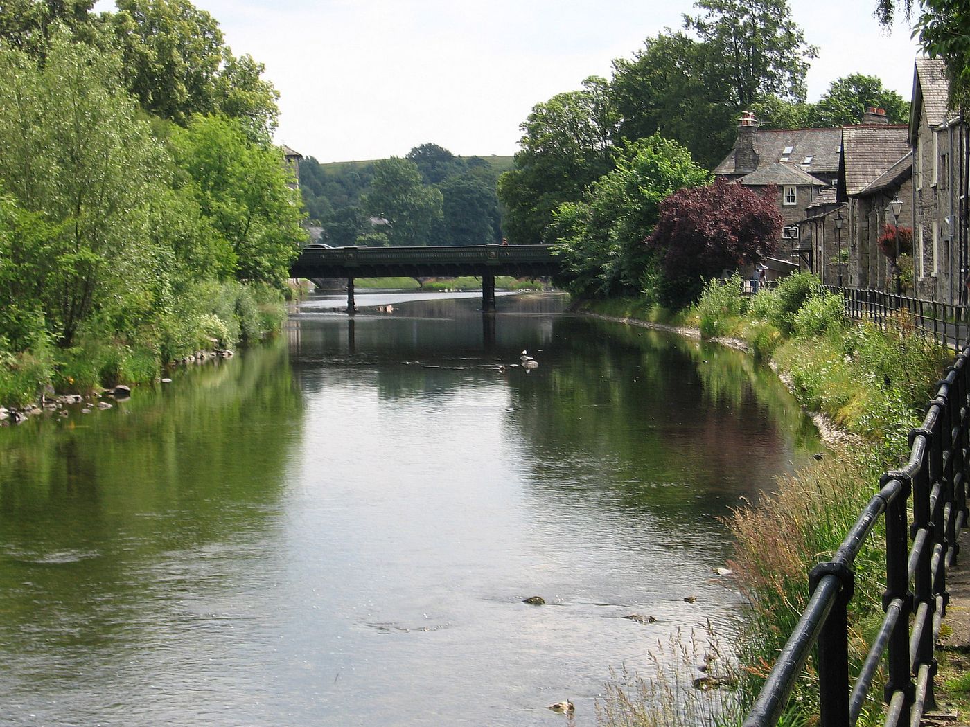 The River Kent at Kendal, where the water rose to within 40cm of the top of the new walls on Saturday night.