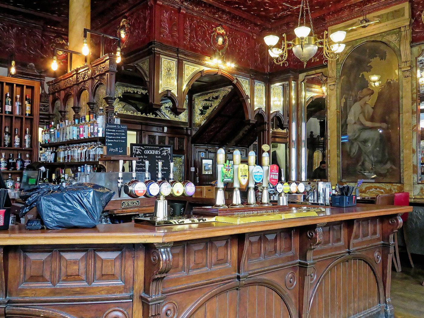 The bar of a traditional pub in England.