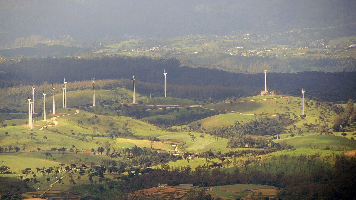 Wind turbines under construction at an onshore site in the UK.