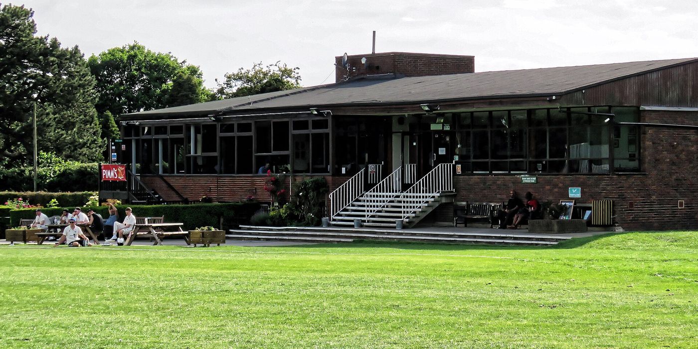 The pavilion at a county cricket ground in late season.