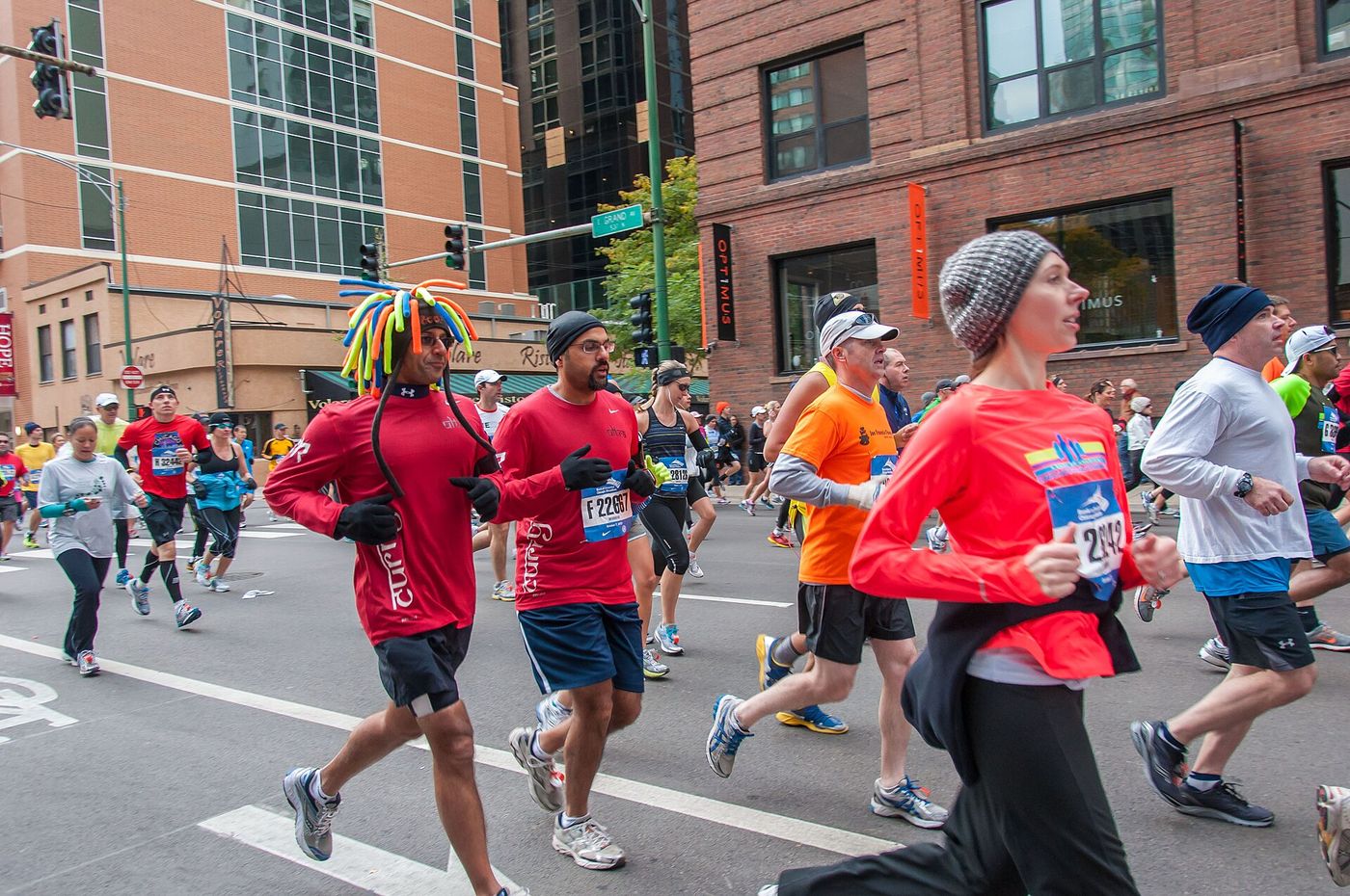 Runners on a city-centre marathon course.