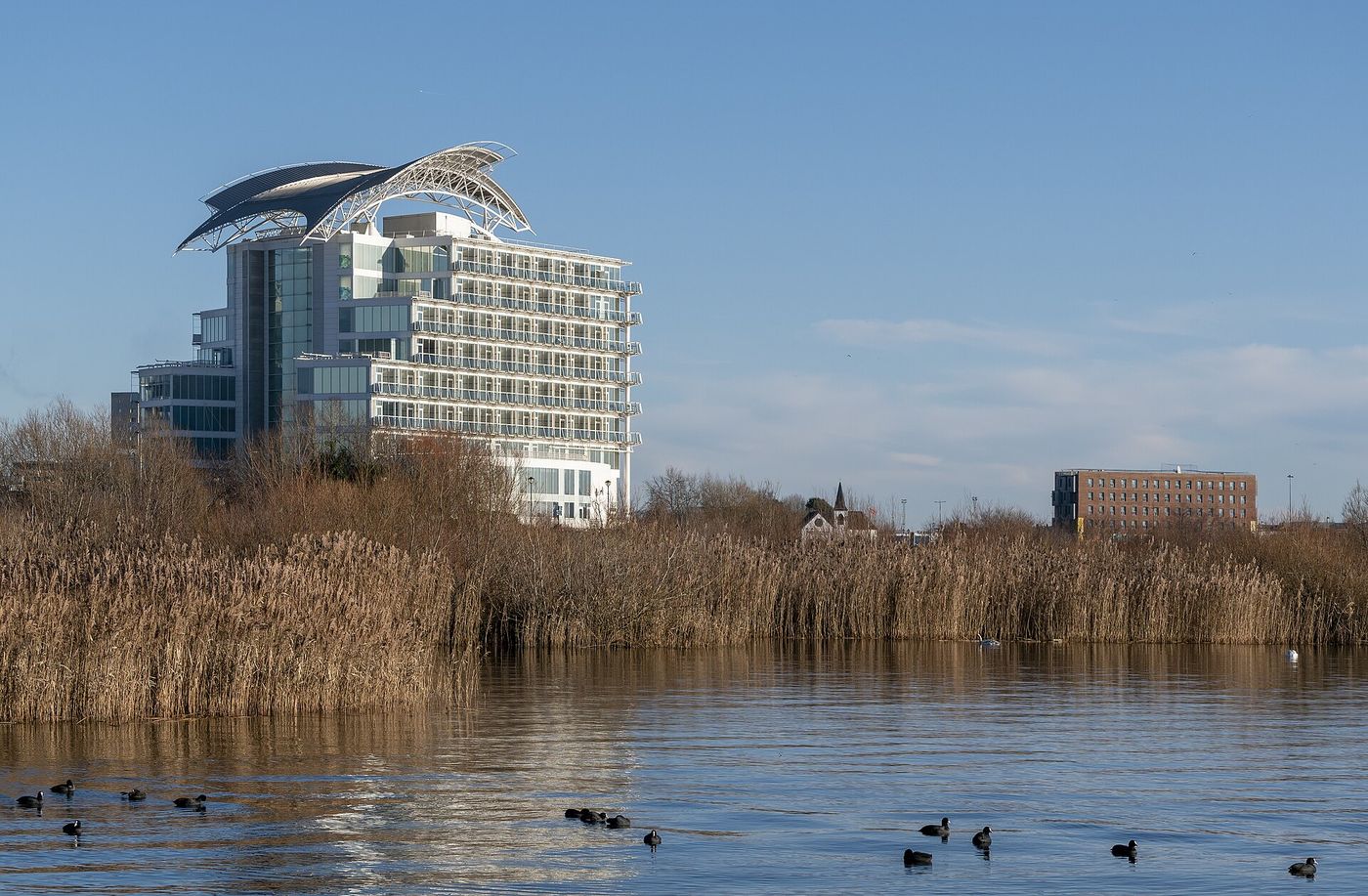 Cardiff Bay; the expansion will be built on former dock land east of the barrage.