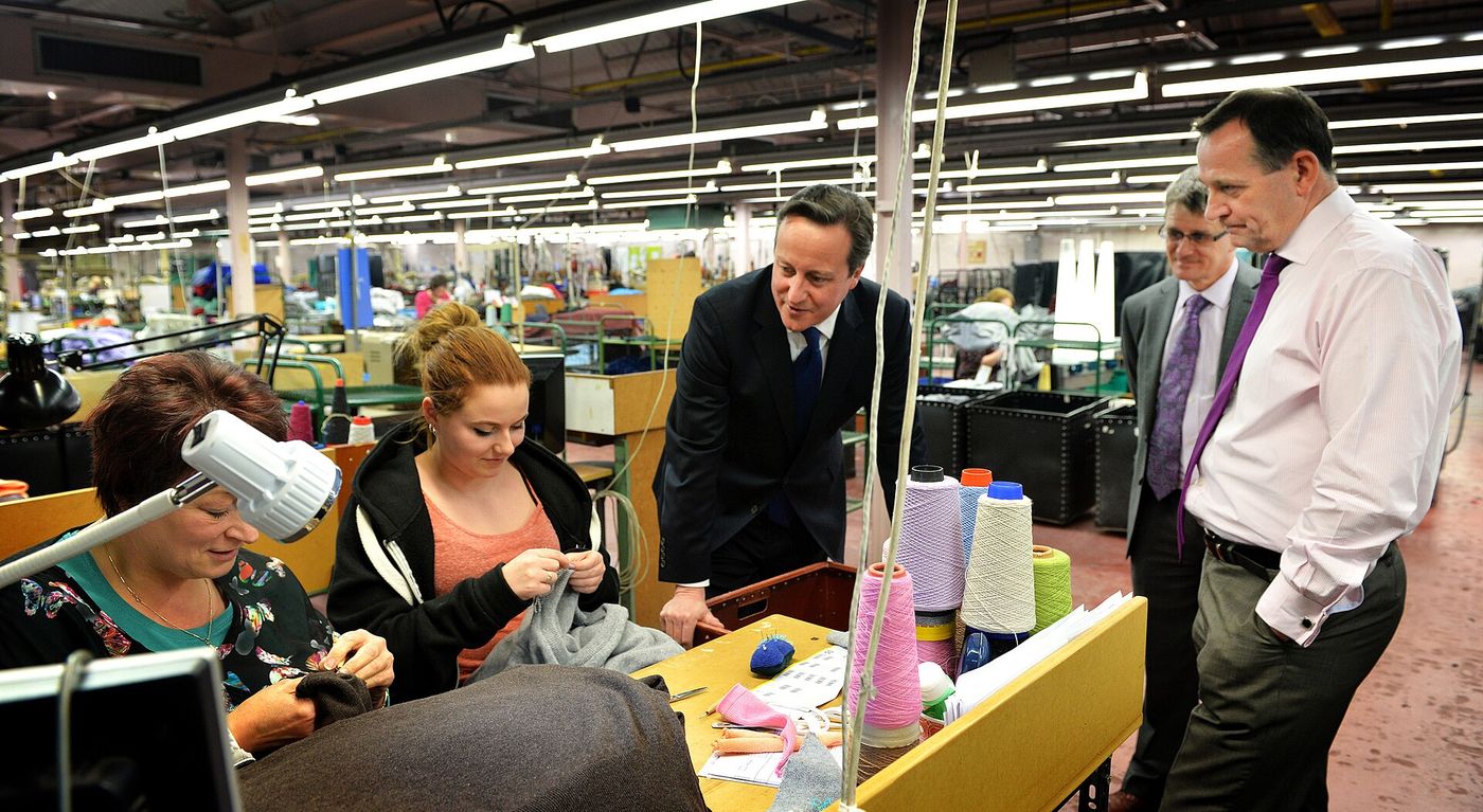 Knitting machines at a textile mill in the Scottish Borders.